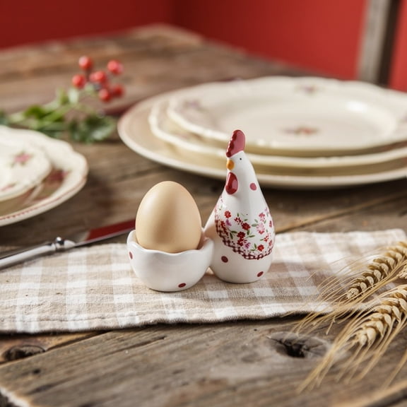 Ceramic Easter Egg Holder with Distressed Finish, Chicken-Shaped Decorative Tray for Tabletop or Home Decor