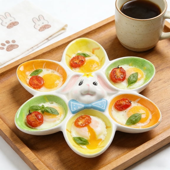 Ceramic Easter Egg Platter, Bunny Shaped Deviled Egg Tray, Easter Serving Dish for Family Gathering Holiday Table, for Holiday Vision Decor Themed Decorative