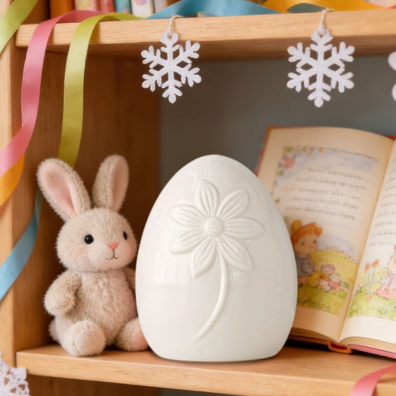 Ceramic Easter Eggs Decorations Floral Eggs Figurines Porcelain Egg Decorative for Easter Basket Fillers Table Setting Spring Party Favors(White)