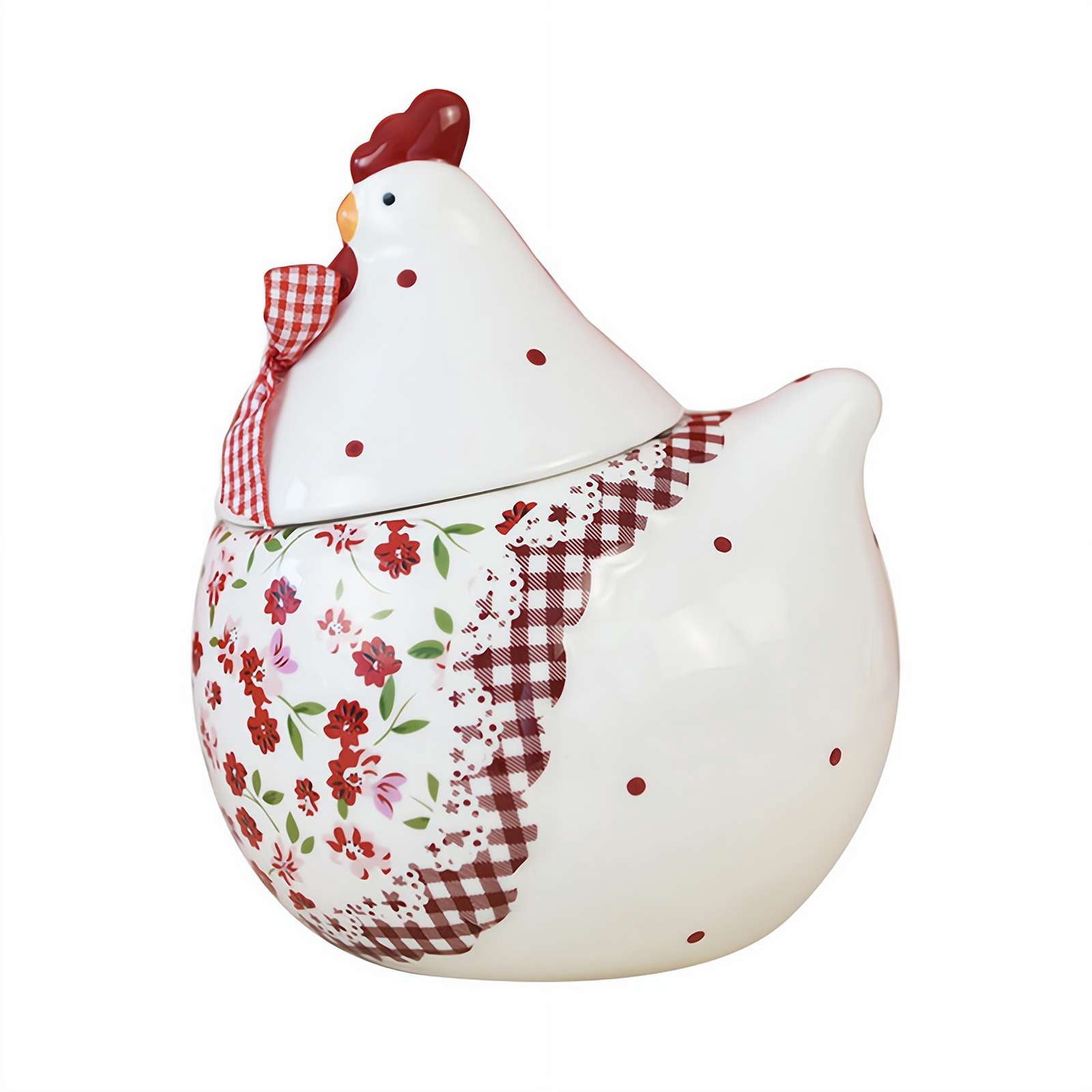 Ceramic Easter Sugar Canister with Rural Chicken & Floral Pattern, Rooster Hen Cookie Jar, Airtight Food Storage Container, Red