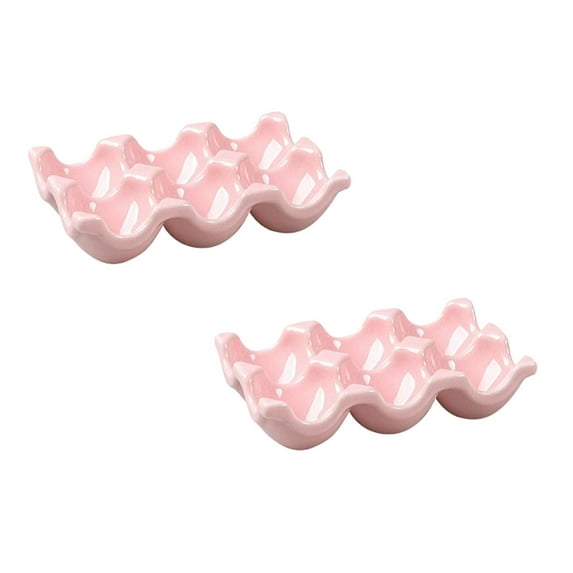 Ceramic Egg Box Egg Tray Holder Non Slip Egg Storage Organizer for Fridge Refrigerator Kitchen Worktop Countertop Decorative Accessories Holder 6 Chicken Eggs 2PCS