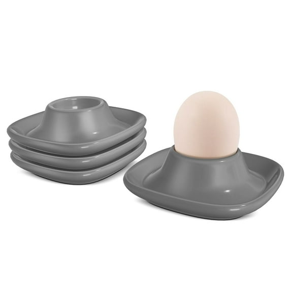 Ceramic Egg Cups Set of 4 Pack, Porcelain Hard Soft Boiled Egg Holder Keeper Container w/ Base, Stackable Serving Dish Plate Stand Serveware for Countertop Display Kitchen (Gray)