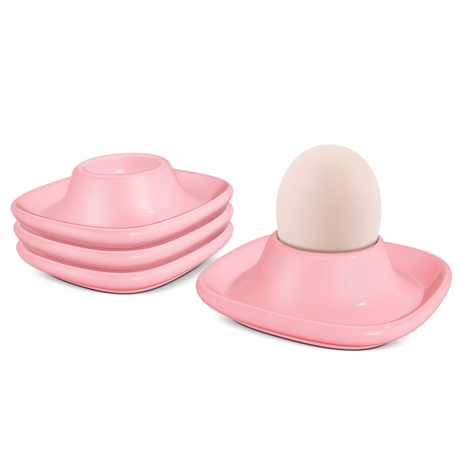 Ceramic Egg Cups Set of 4 Pack, Porcelain Hard Soft Boiled Egg Holder Keeper Container w/ Base, Stackable Serving Dish Plate Stand Serveware for Countertop Display Kitchen (Pink)