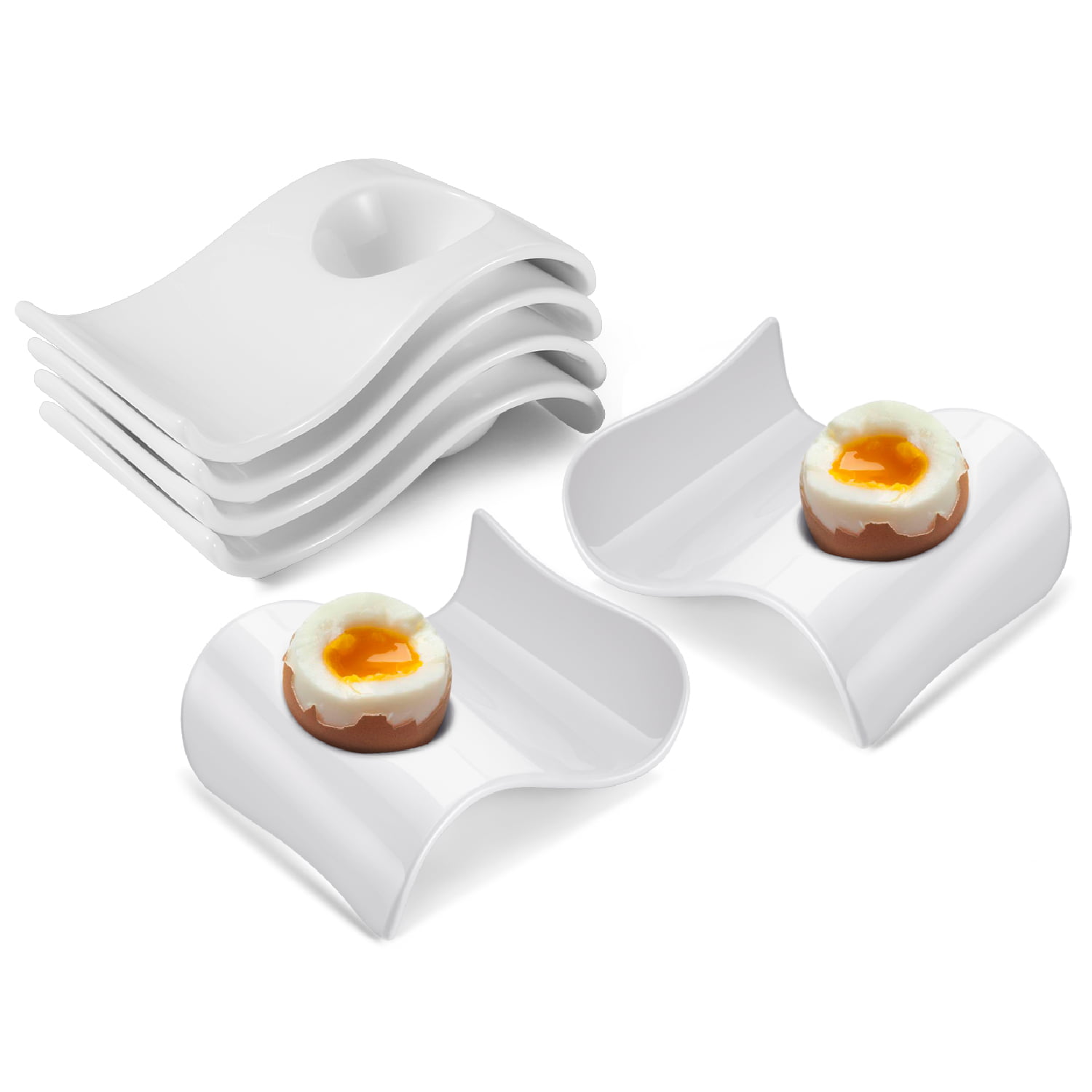 MALACASA Flora 6-Piece Porcelain White Egg Cup Holders for Soft Boiled Eggs(Set  of 6) FLORA-6ES - The Home Depot