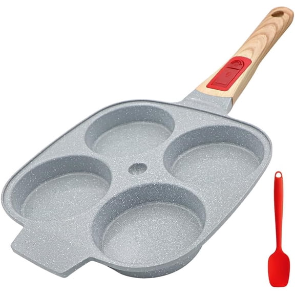 Ceramic Egg Frying Pan, Nonstick 4 Cup Fried Egg Pan with Detachable Handle, Omelette Pan Induction Compatible - Blue