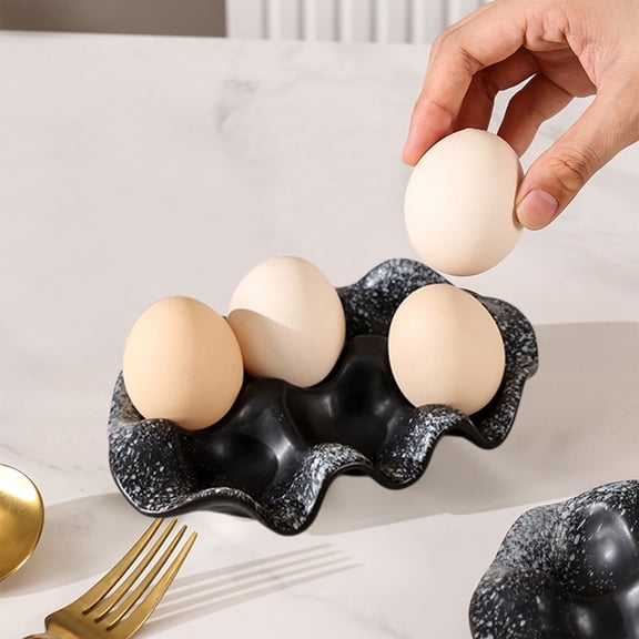 Ceramic Egg Holder Tray, 6-Grid Speckled Egg Storage Rack, Decorative Egg Organizer for Kitchen Countertop, Refrigerator, Farmhouse Decor