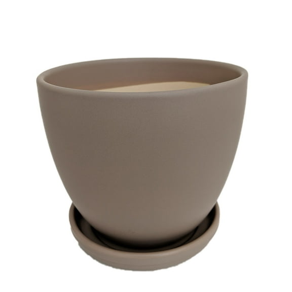 Ceramic Egg Pot with Attached Saucer - Matte Grey - 5" x 5"