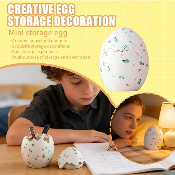 Ceramic Egg-Shaped Storage Jar with Flamingo Pattern, 5x3.9 Inch Candy and Jewelry Organizer