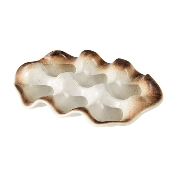 Ceramic Egg and Sauce Tray with Unique Wavy Design, Multi-Functional Kitchen Tableware for Food Presentation and Serving, Easy to Clean and Maintain