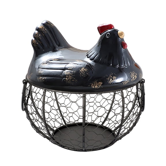 Ceramic Eggs Holder Basket with Hen Cover for Kitchen Fruit Storage