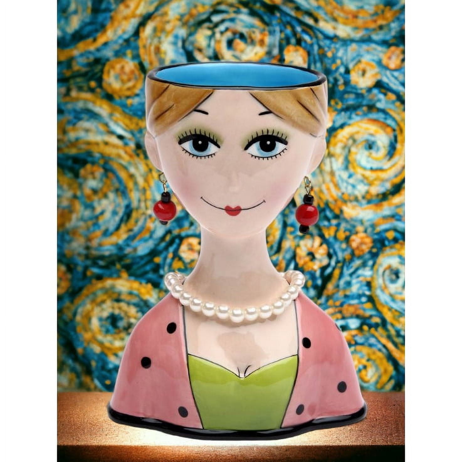 Hand-Painted Ceramic Lady Vase with Pearl Necklace