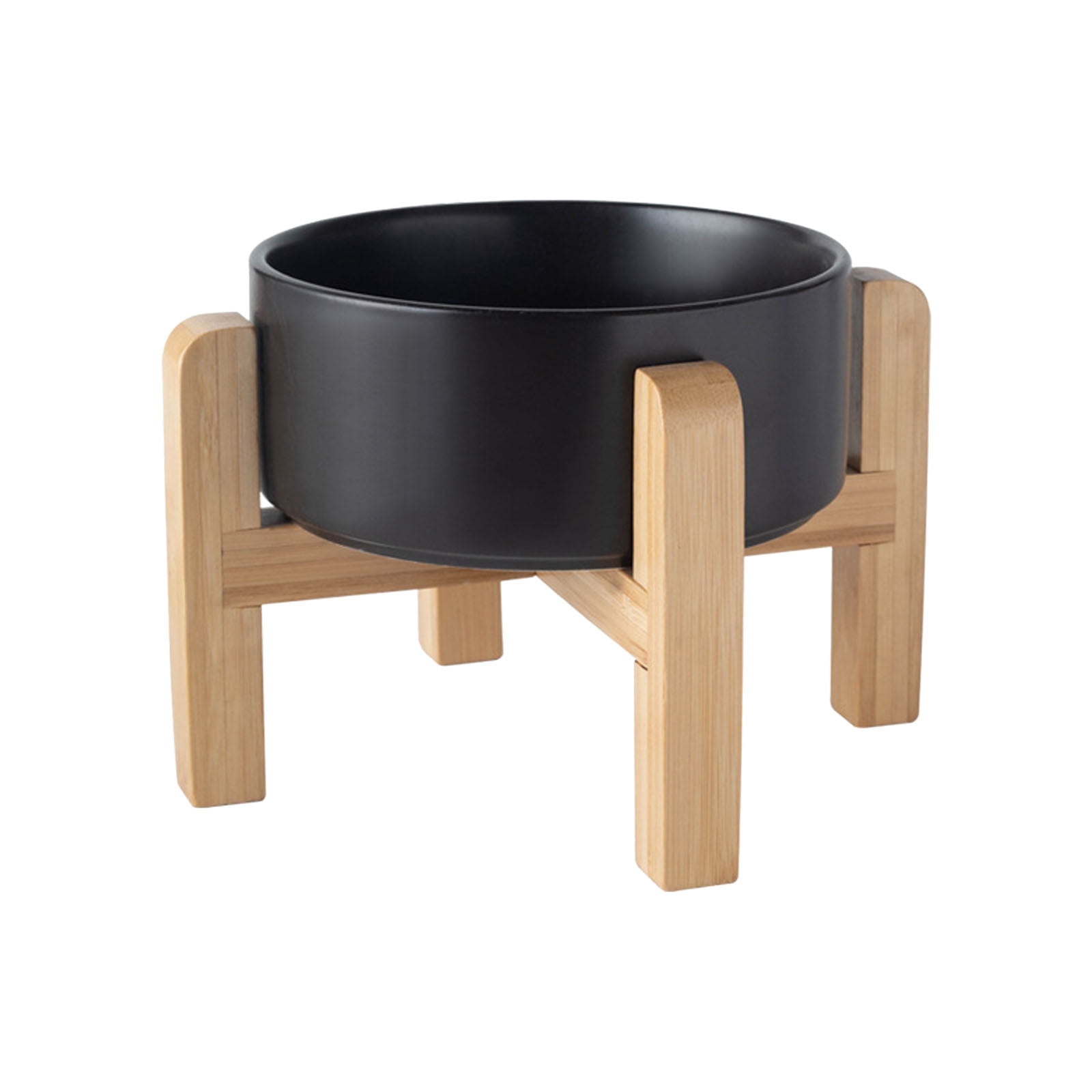 Ceramic Elevated Bowl Set for —Food and Water Trays with Brackets for Cats and Puppies Indoor Use Vomit Design Black