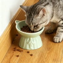 Ceramic Elevated Cat Bowls, Extra Wide Raised Cat Bowls for Food and Water, Shallow Cat Food Dish Whisker Friendly, Anti Vomit Cat Bowl,Microwave and Dishwasher Safe, Great Height for Cat(5PC-Set)