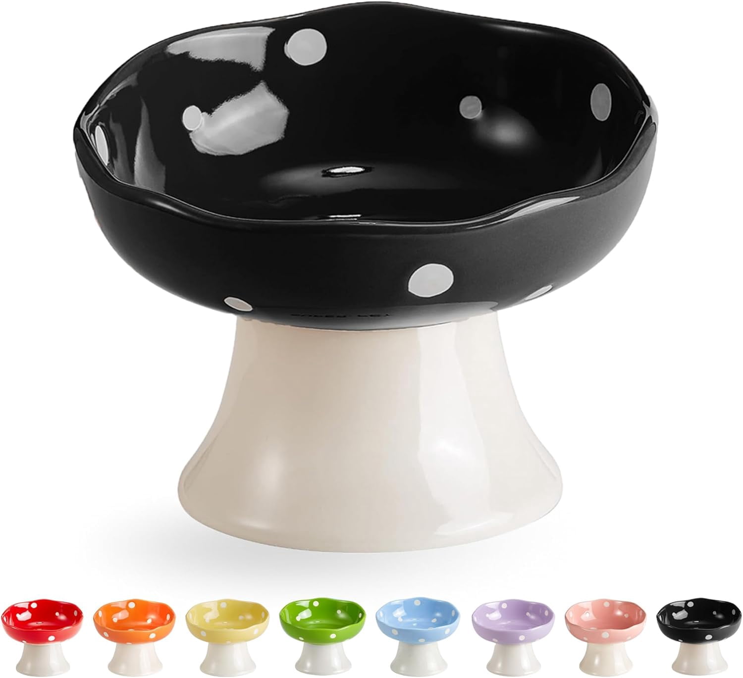 Ceramic Elevated Cat Bowls, Tilted Raised Pet Dish Anti Vomit Kitten Bowl for Indoor Cats, Whisker Friendly Pet Food and Water Bowl for Kitten, Cat, Puppies, Dishwasher Safe (Black)