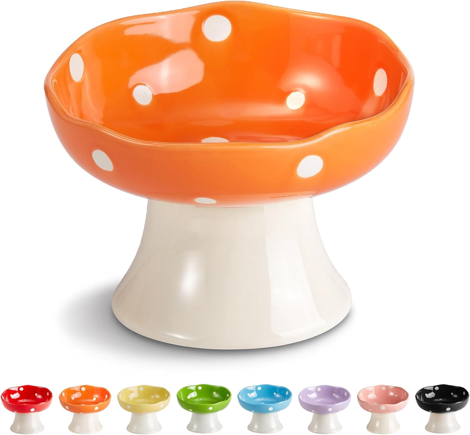 Ceramic Elevated Cat Bowls, Tilted Raised Pet Dish Anti Vomit Kitten Bowl for Indoor Cats, Whisker Friendly Pet Food and Water Bowl for Kitten, Cat, Puppies, Dishwasher Safe (Orange)