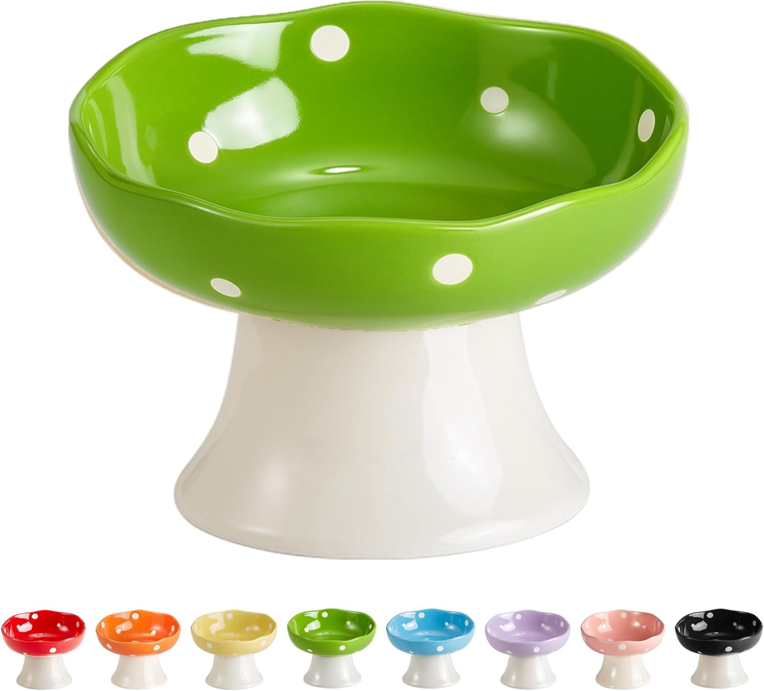 Ceramic Elevated Cat Bowls, Tilted Raised Pet Dish Anti Vomit Kitten Bowl for Indoor Cats, Whisker Friendly Pet Food and Water Bowl for Kitten, Cat, Puppies, Dishwasher Safe (Green)