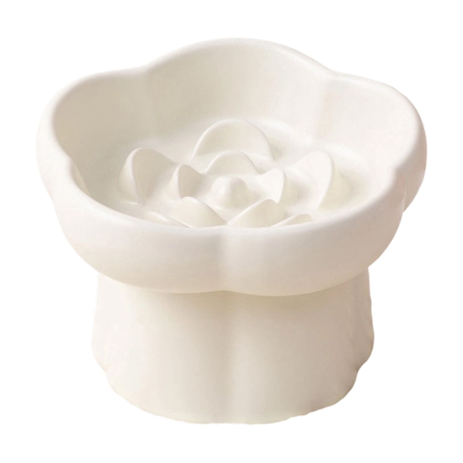Ceramic Elevated Slow Cat Feeder, Raised Feeding Dish with Maze Design, Easy To Clean, for Indoor Cats and Small Dogs White