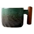 thumbnail image 1 of Ceramic Espresso Cup with Wooden Handle and Spiral Handle - Kiln-Changed Green， Ceramic Gradient Wooden Handle Latte Coffee Cup Coarse Pottery Style Master Cup Kiln Made, 1 of 9