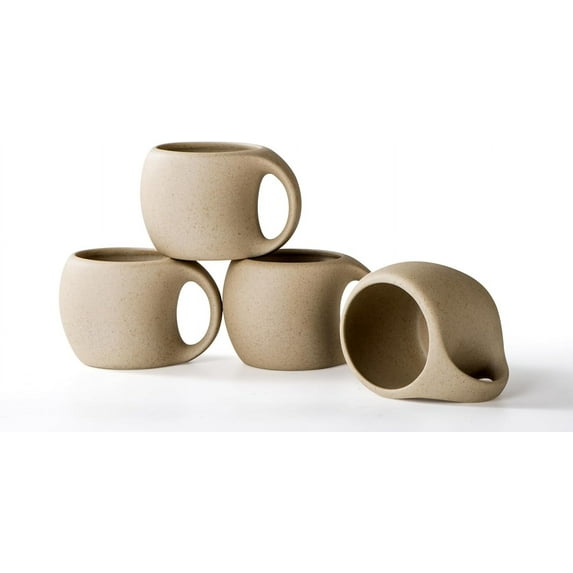 Ceramic Espresso Cups with Handle,6 OZ Ceramic Coffee Cups Set of 4,Cute Demitasse Cups for Double Shots,Cappuccino Cups Set for Small Latte,Tea,Cafe (Natural Beige,6 OZ)