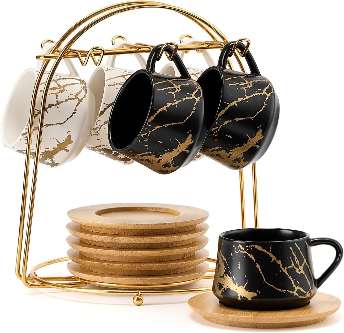 Selamica 4oz Ceramic Espresso Cups With Saucers & Metal Stand - Set Of 4 Assorted Colors