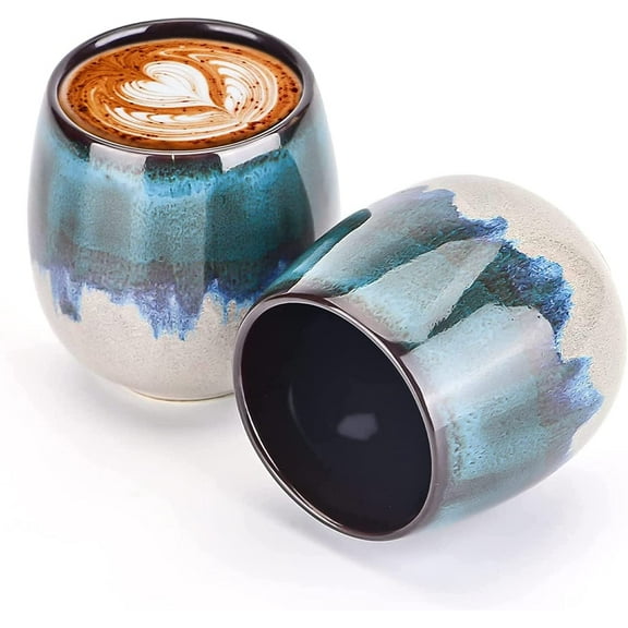 Ceramic Espresso Cups Set of 2 Expresso shots cup Kiln-Change Espresso Cups 3Oz Mini Espresso Mugs Demitasse Cups (Blue)