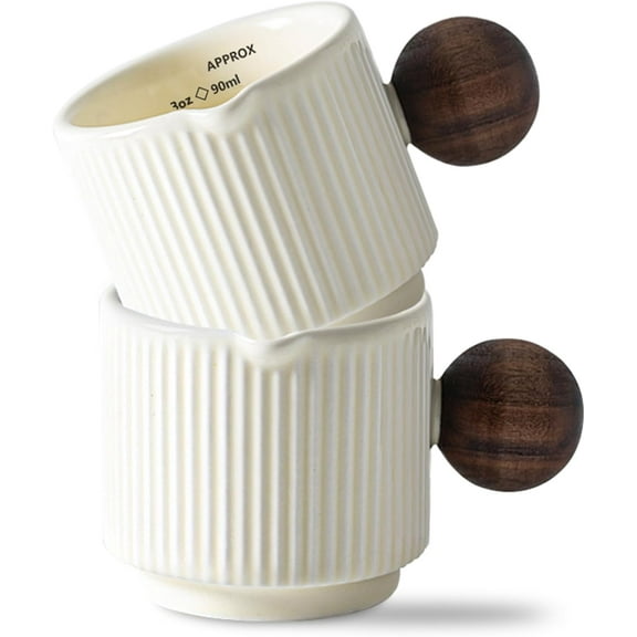 Ceramic Espresso Cups with Spouts & Handles, 3 oz & 90 Milliliter Markings, Espresso Shots, Durable Heat-Resistant Ceramic, Perfect Coffee Accessories for Espresso Lovers (White)