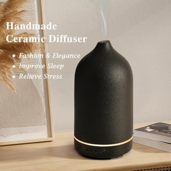 Ceramic Essential Oil Diffuser Aromatherapy Diffusers for Home Bedroom Air Stone Diffuser Black Base