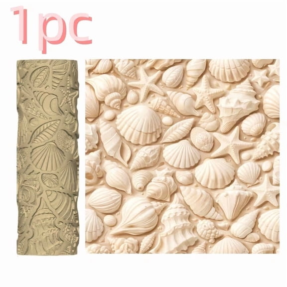 Ceramic Face Roller with Ocean Shells and Starfish Relief Patterns for Facial Massage, Relaxation, and Coastal Home Decor