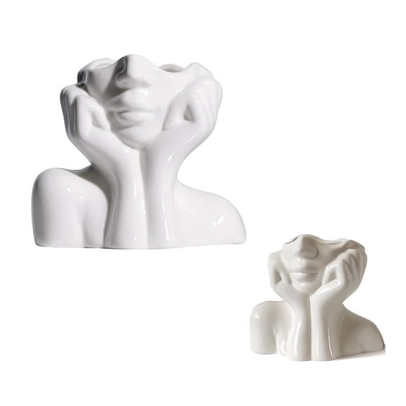 Ceramic Face Vase White Flower Vase for Decor Female Form Face Vase Art Vase Modern Decorative Vase Centerpiece