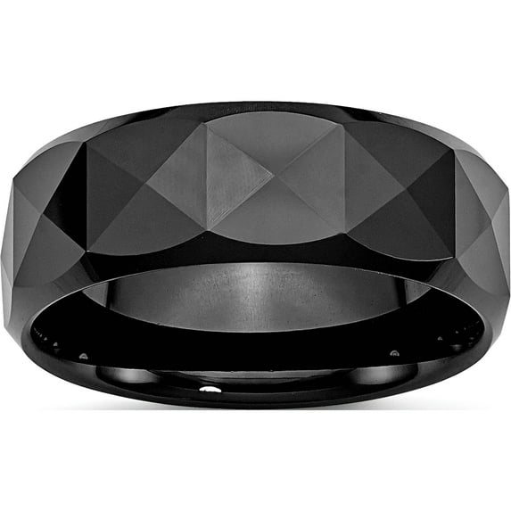 Ceramic Faceted Black 8mm Polished Beveled Edge Band (Size 11) Made In China cer13-11