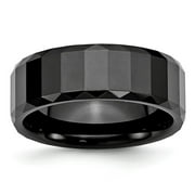 JEWELRYWEB Ceramic Faceted Engravable Beveled Edge Black 8mm Polished Band Ring Size 9 Jewelry for Women