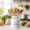 thumbnail image 1 of Ceramic Farmhouse Utensil Holder for Kitchen Counter, Large Rustic Utensil Crock, Countertop Cooking Tool Spatula Organizer, 6.75” (White), 1 of 7
