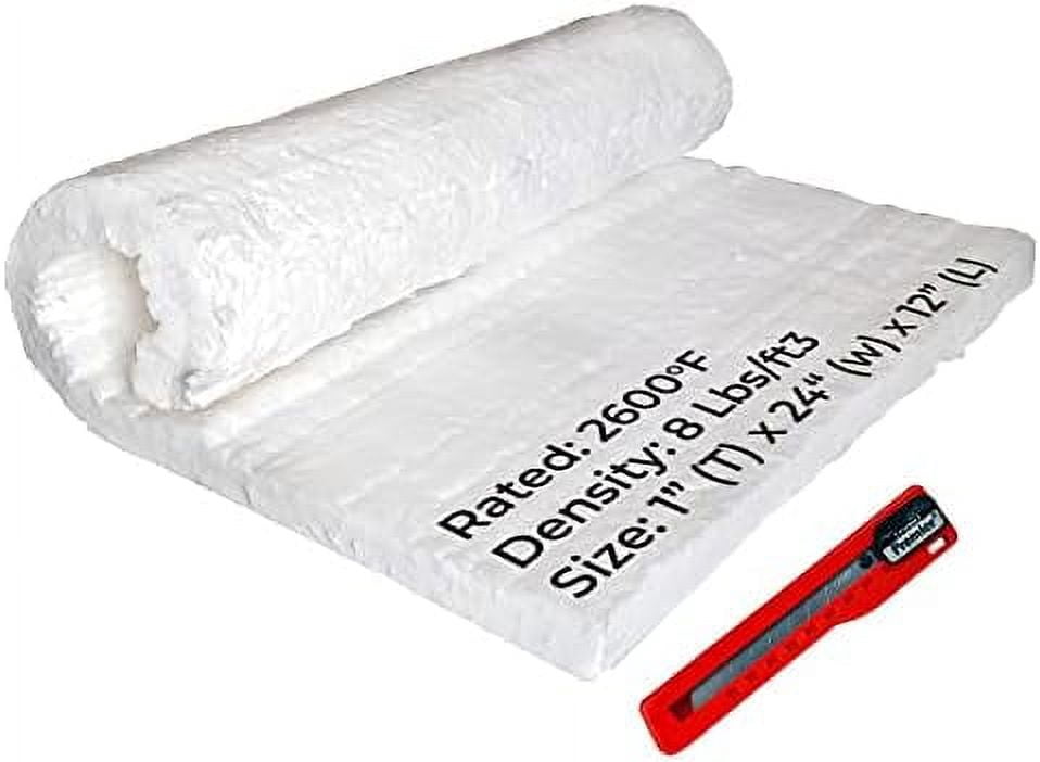 Ceramic Fiber Blanket, 8LB 2600F, 1" X 12" X 24", High Temperature