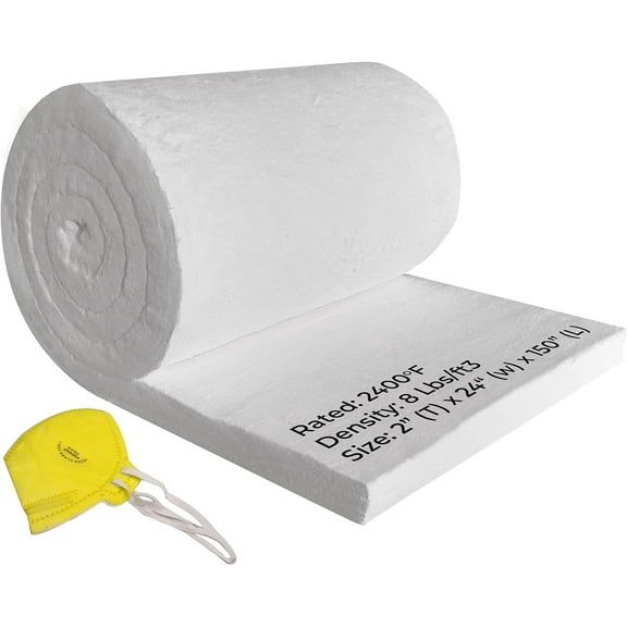 Ceramic Fiber Blanket for Wood Stoves, Pizza Ovens, Kilns, Forges & More, 2400F 8 lb 2" x 24" x 12.5'