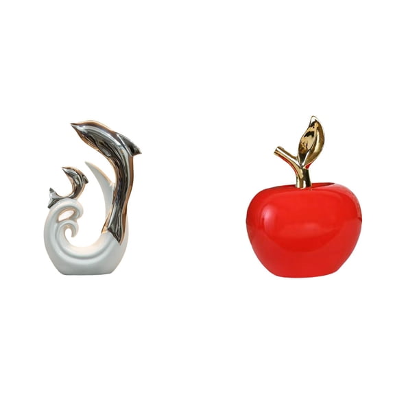 Ceramic Figurine Dolphin Sculpture Fruit Ornament Smooth Ceramic Material for Home Office Coffee Table Decoration