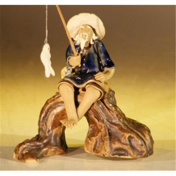 Ceramic Figurine - Fisherman Sitting On A Log - Large