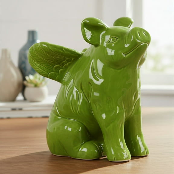 Crystal Ceramic Sitting Winged Pig Figurine