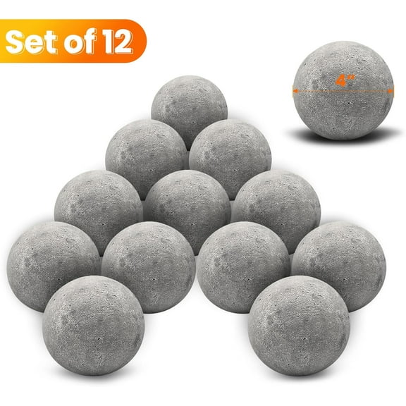 Ceramic Fire Balls, 4 Inch, Set of 12 Round Fire Stones, for Indoor and Outdoor Fire Pits, Fire Bowls and Fireplaces, Grey