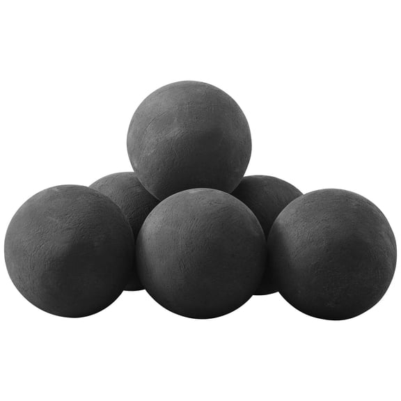 Ceramic Fire Balls 5 Inch Round Fire Stones 6 Piece Set for Propane and Gas Fire Pits Fireplaces Stoves Indoor Outdoor Decorative Reusable Fire Rocks for Patio Courtyard Camping Black