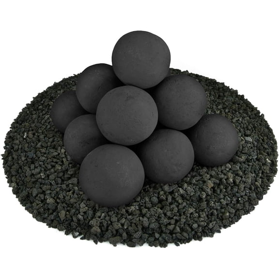 Ceramic Fire Balls | Set of 14 | Modern Accessory for Indoor and Outdoor Fire Pits or Fireplaces  Brushed Concrete Look | Midnight Black, 4 Inch