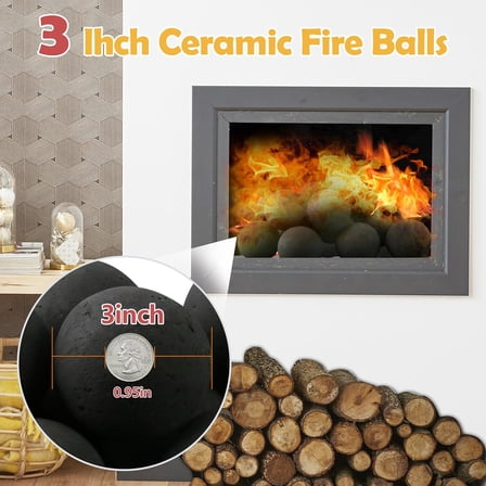 Ceramic Fire Balls Set of 15, 3 Inch Round Fire Stones Set for Indoor and Outdoor Fireplaces Accessory, Black (15, Black)