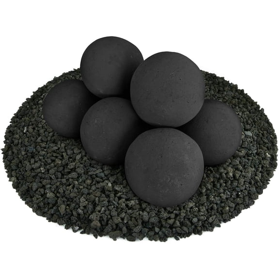 Ceramic Fire Balls | Set of 8 | Modern Accessory for Indoor and Outdoor Fire Pits or Fireplaces – Brushed Concrete Look | Midnight Black, 5 Inch