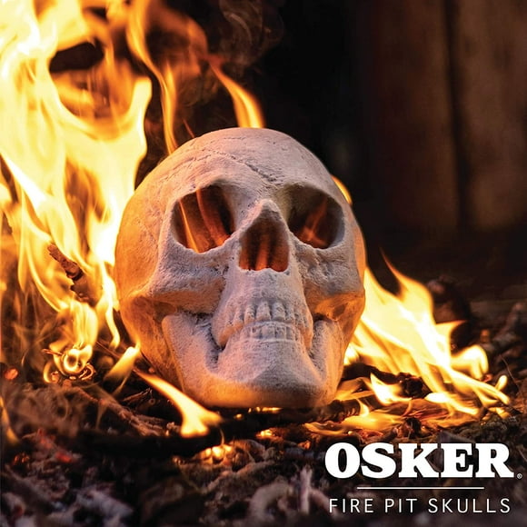 Ceramic Fireproof Fire Pit Skull Log for Bonfire, Campfire, Fireplace, Firepit | Halloween Decor | for Gas, Propane, or Wood Fires | 9 Inch - Light Beige