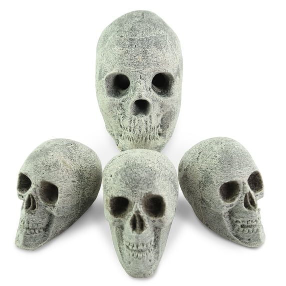 Ceramic Fireproof Skulls Bundle, 1 Full Size and 6 Mini Skulls, Gray