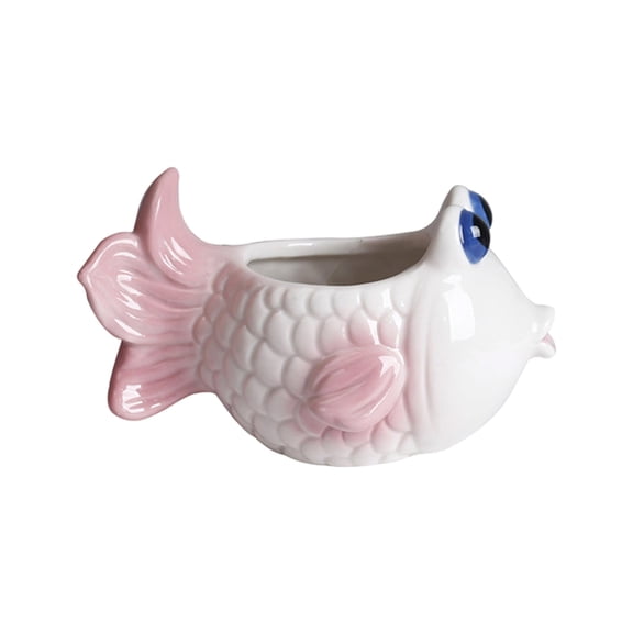 Ceramic Fish Planter, Desktop Cactus Container Indoor Garden Decor Home Accessory