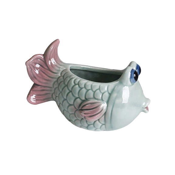 Ceramic Fish Shape Planter Holder Storage Bucket Personality Decoration