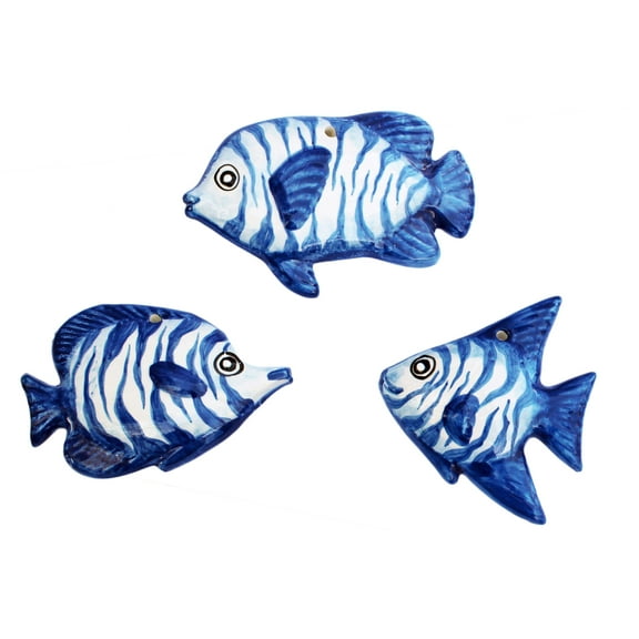 Ceramic Fish Wall Hangers - Set of 3 Shapes (Dory Blue) - Hand Painted From Spain