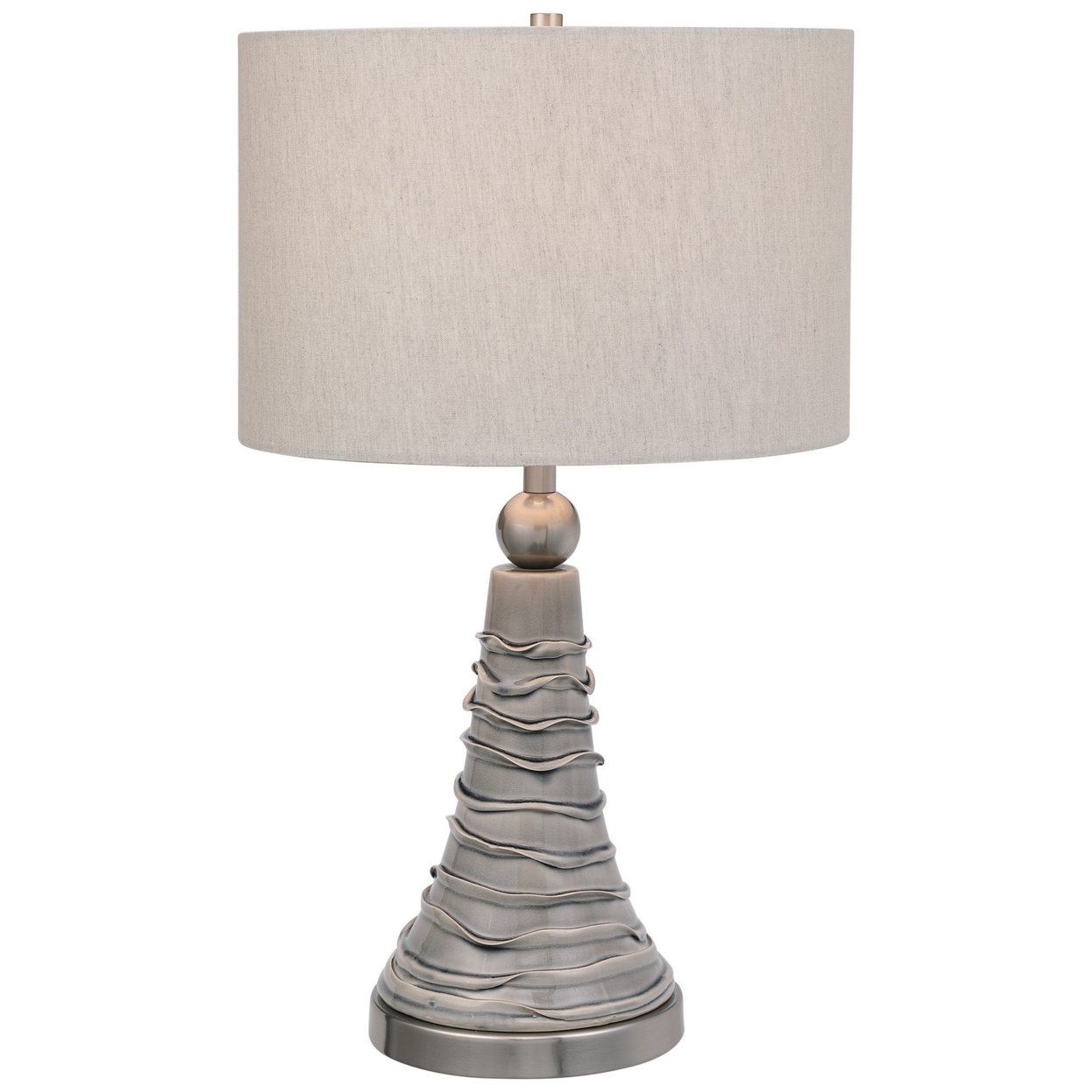 Ceramic Flared Pedestal Table Lamp with Wavy Pattern, Gray Saltoro