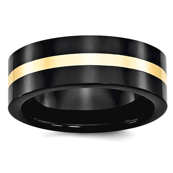 Ceramic Flat Black with 14k Inlay 8mm Polished Band