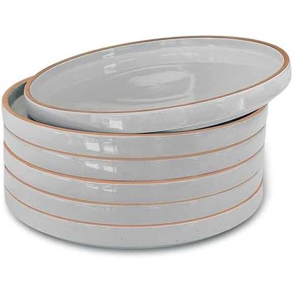 Ceramic Flat Plates Set of 6-8 in - The Dessert, Salad, Appetizer, Small Lunch, etc Plate. Microwave, Oven, and Dishwasher Safe, Scratch Resistant. Kitchen Porcelain Dish - Earl Grey